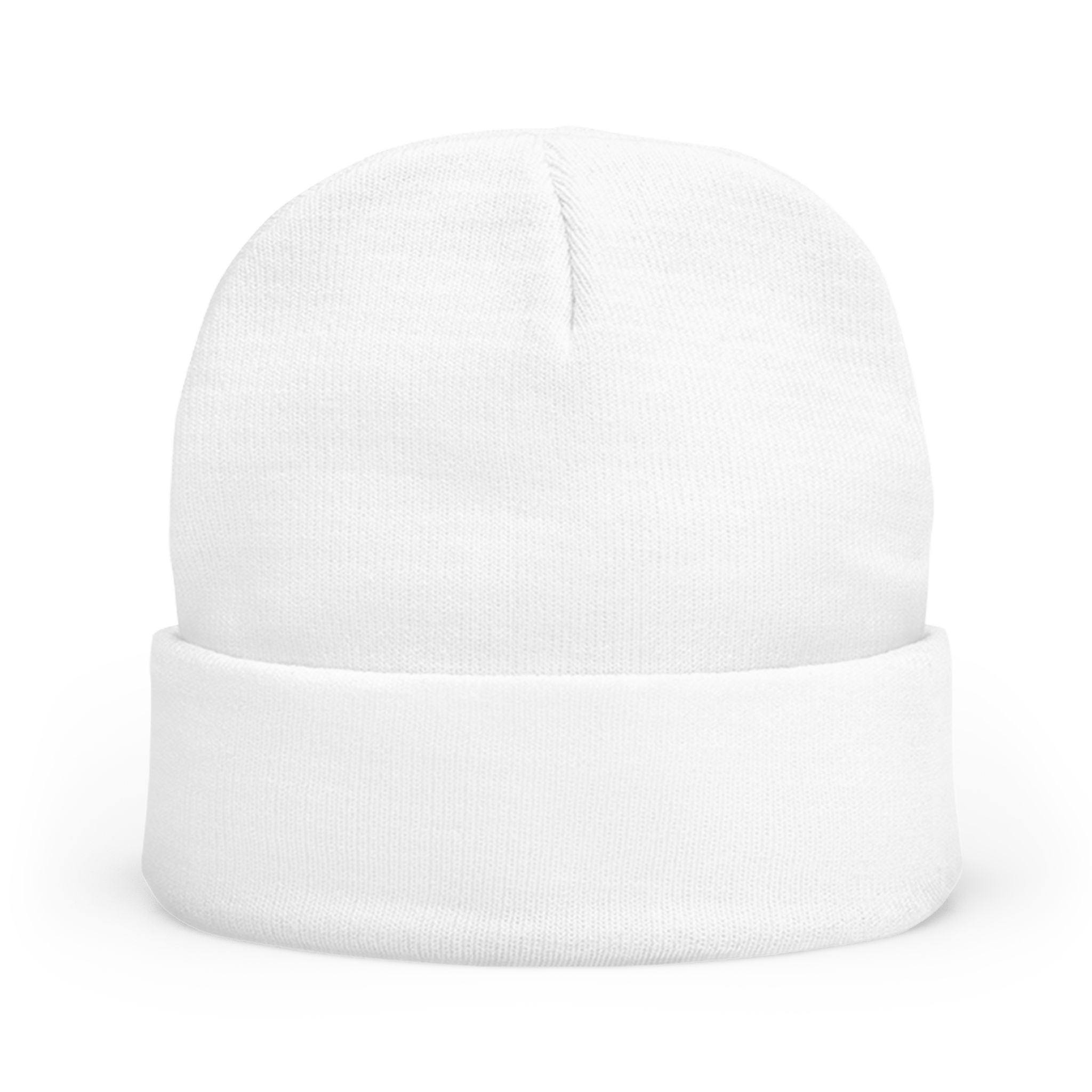 Christian faith beanie hat side view — bold faith encouragement design