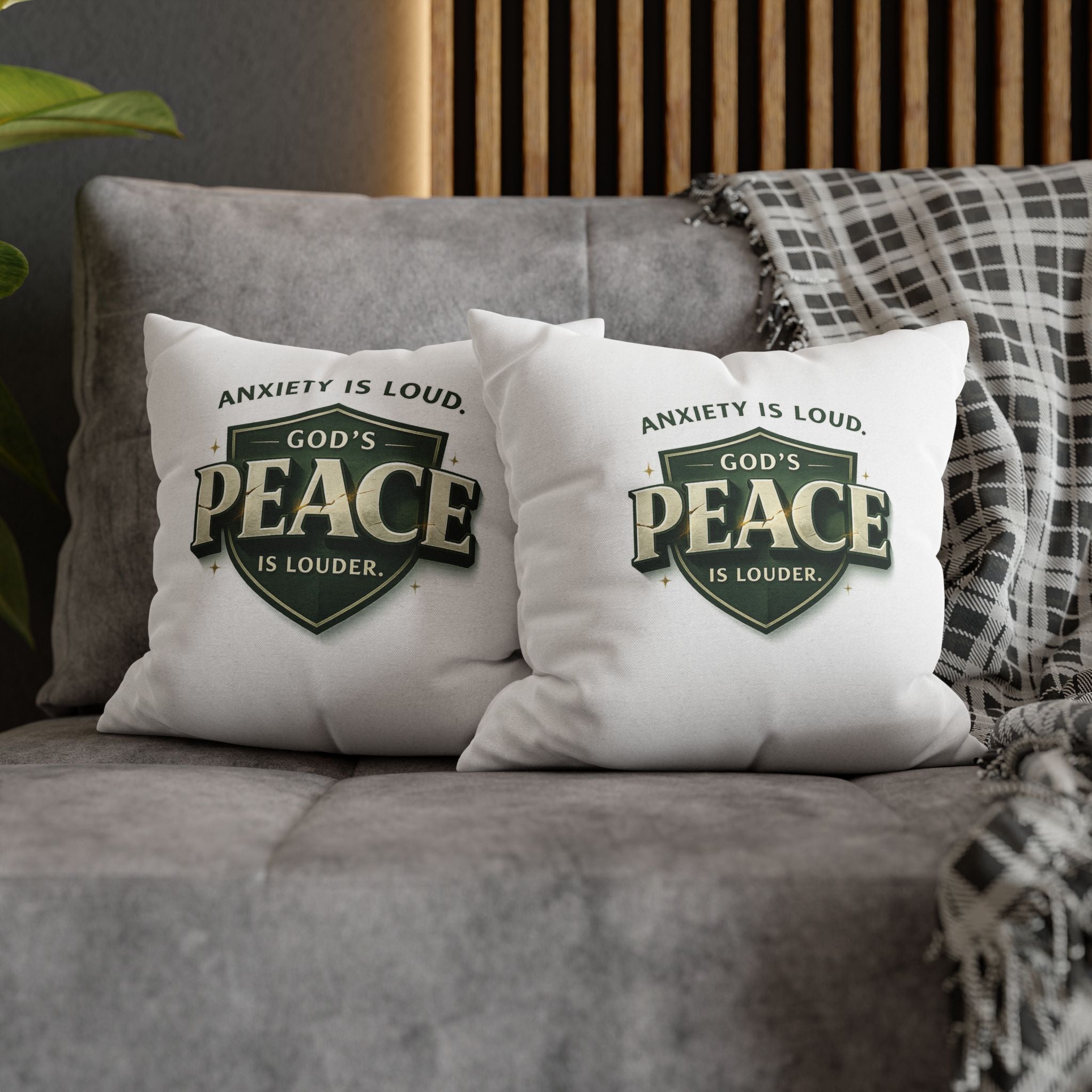 Christian Throw Pillow Cover – “Anxiety Is Loud, God’s Peace Is Louder” | Faith Home Decor