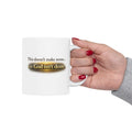 Christian faith encouragement mug with "God Isn't Done" quote