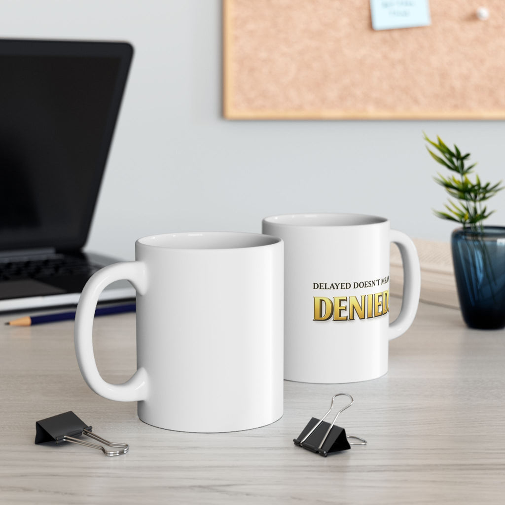 Christian faith coffee mug held in hands — trusting God's perfect timing