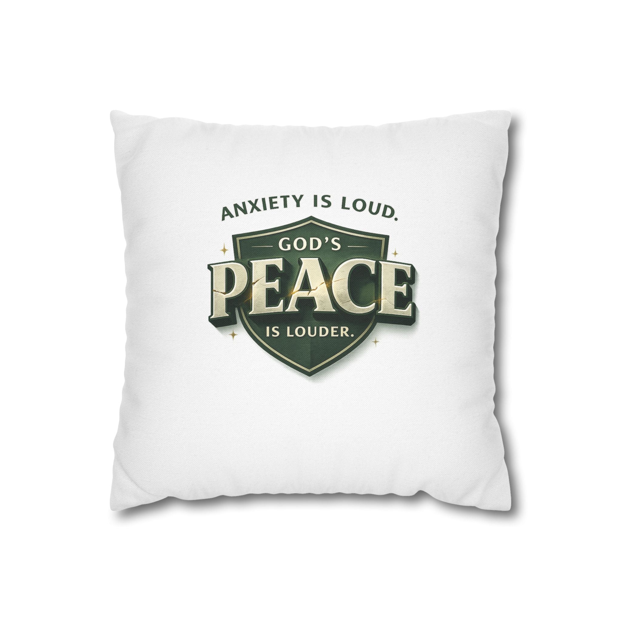 Christian Throw Pillow Cover – “Anxiety Is Loud, God’s Peace Is Louder” Faith Home Decor | Inspirational Scripture Cushion
