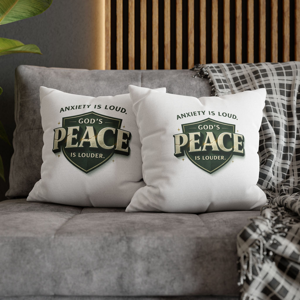 Christian Throw Pillow Cover – “Anxiety Is Loud, God’s Peace Is Louder” | Faith Home Decor