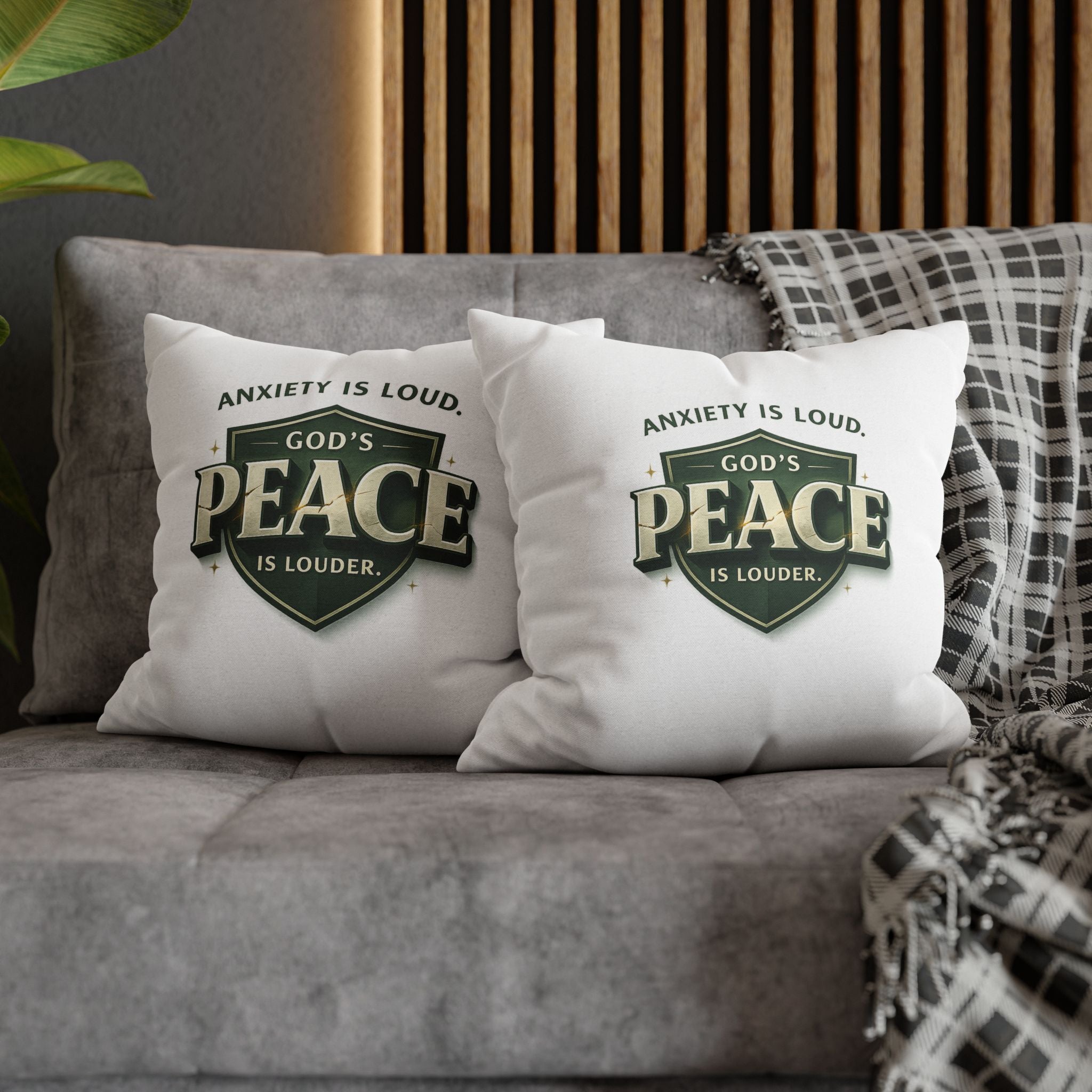 Christian Throw Pillow Cover – “Anxiety Is Loud, God’s Peace Is Louder” | Faith Home Decor