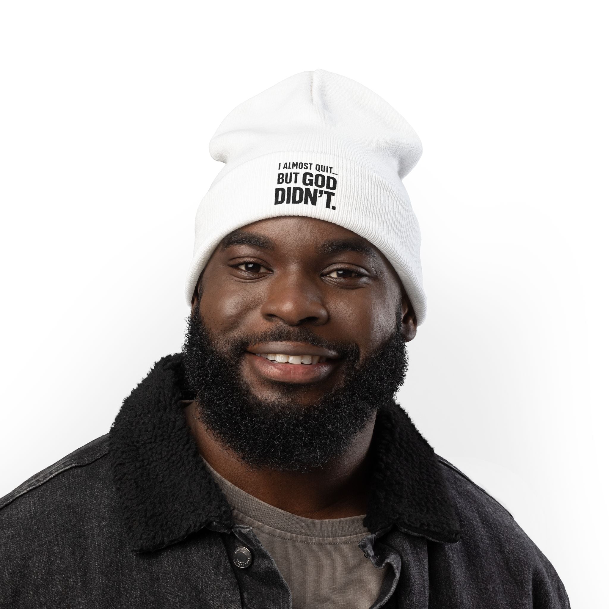Christian faith beanie hat — meaningful knit gift for believers who kept going