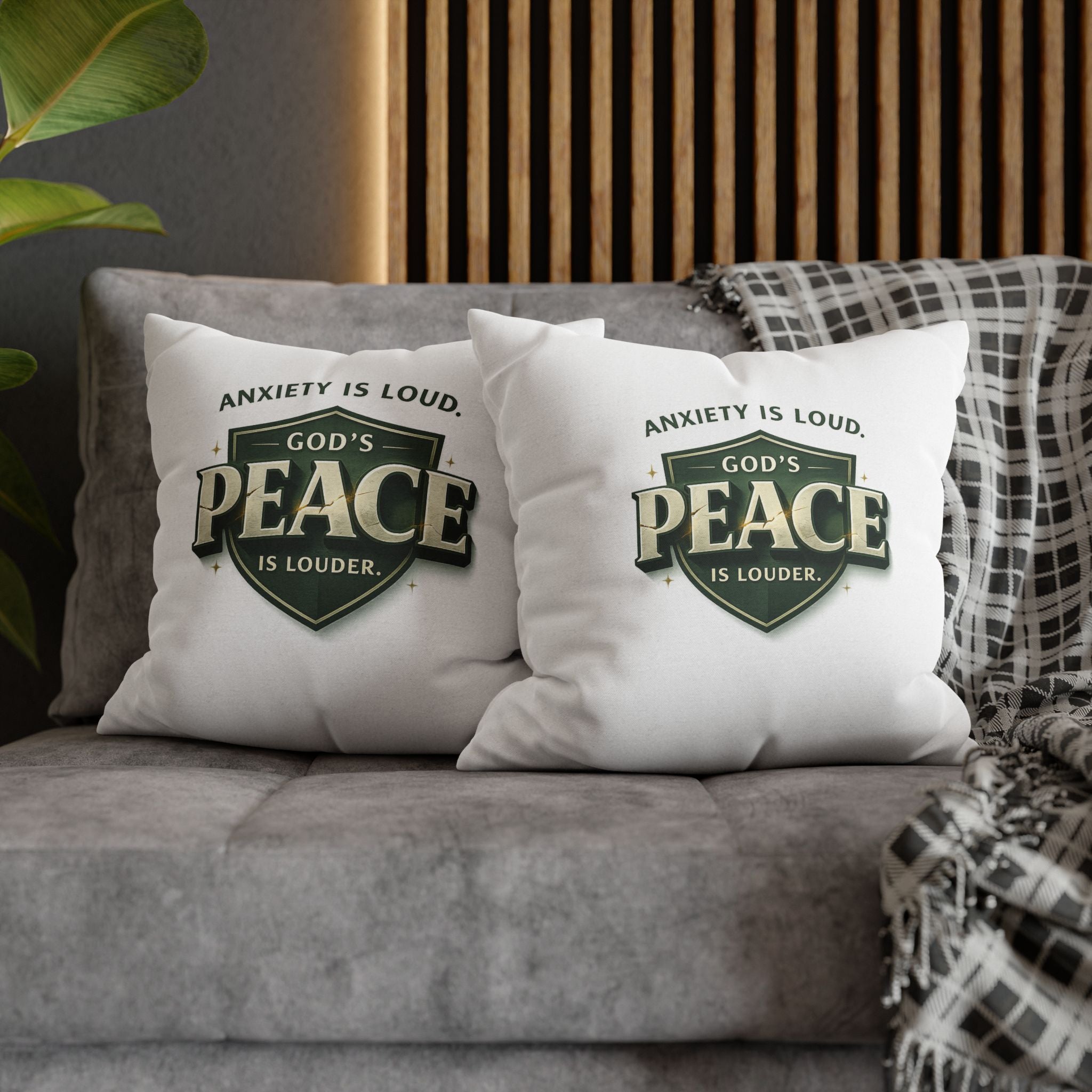 Christian Throw Pillow Cover – “Anxiety Is Loud, God’s Peace Is Louder” | Faith Home Decor