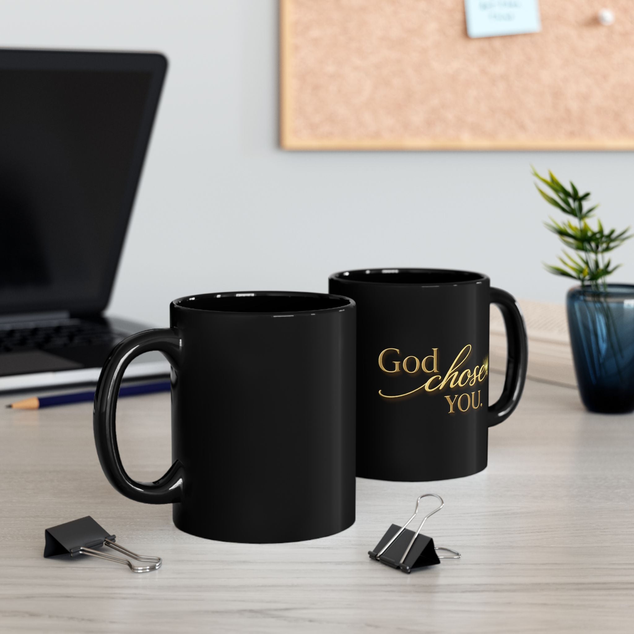 Christian faith coffee mug flat lay with Bible and journal