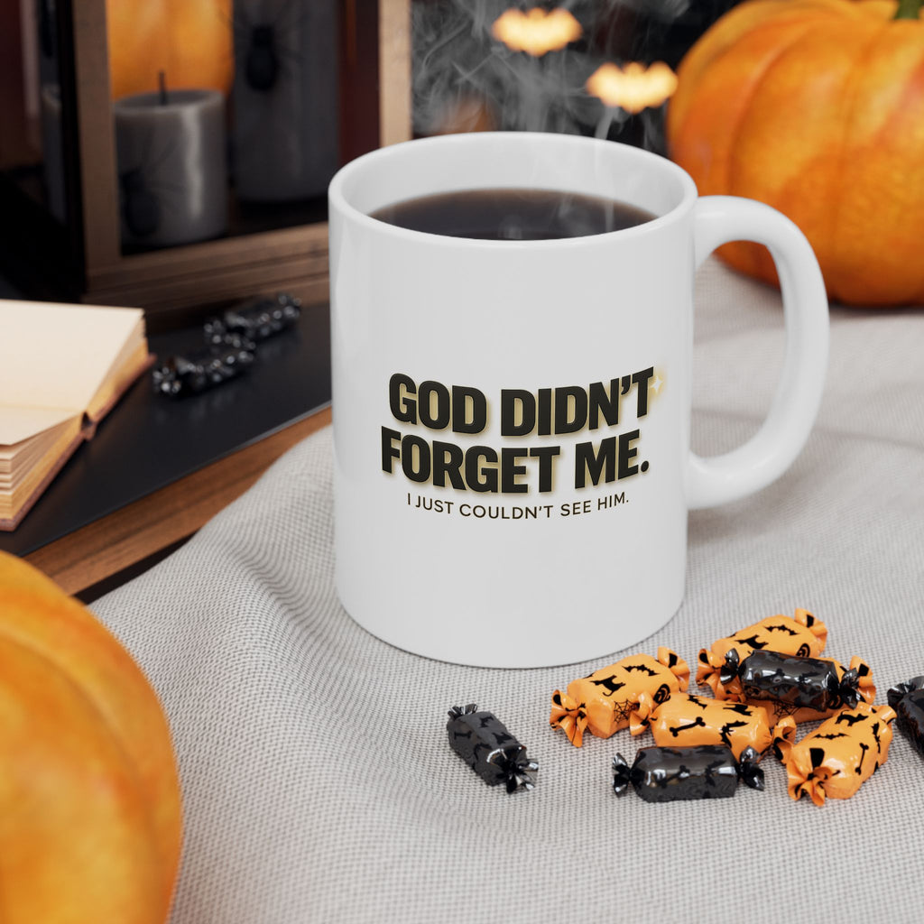 Christian faith coffee mug held in hands during morning devotional
