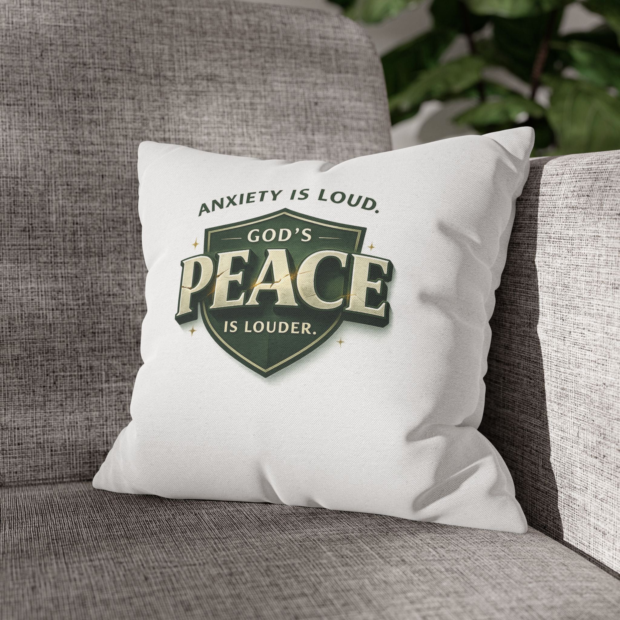 Christian Throw Pillow Cover – “Anxiety Is Loud, God’s Peace Is Louder” Faith Home Decor | Inspirational Scripture Cushion
