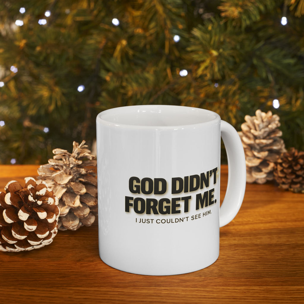 Christian faith coffee mug flat lay with Bible and journal