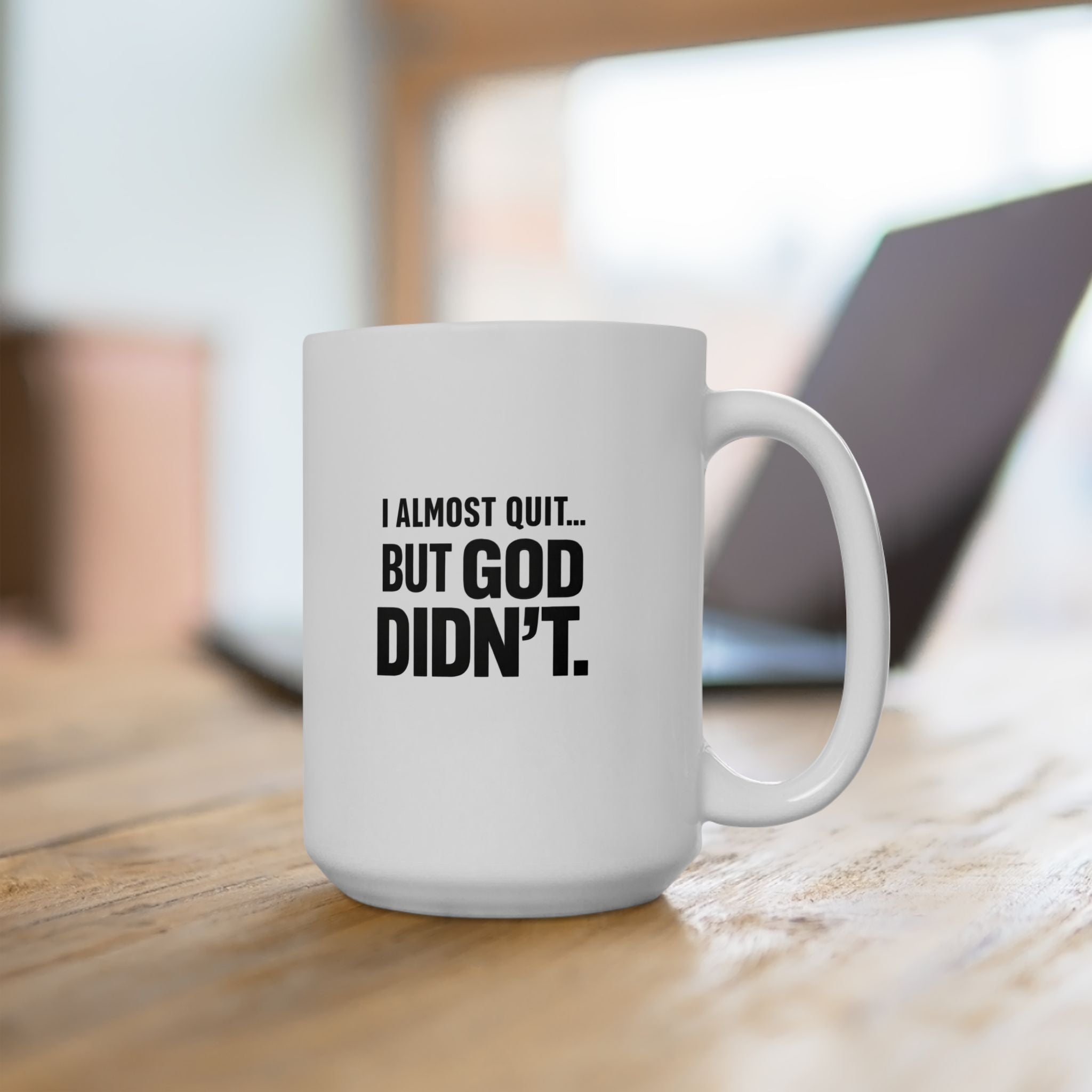 Christian faith encouragement mug — bold ceramic gift for believers who kept going