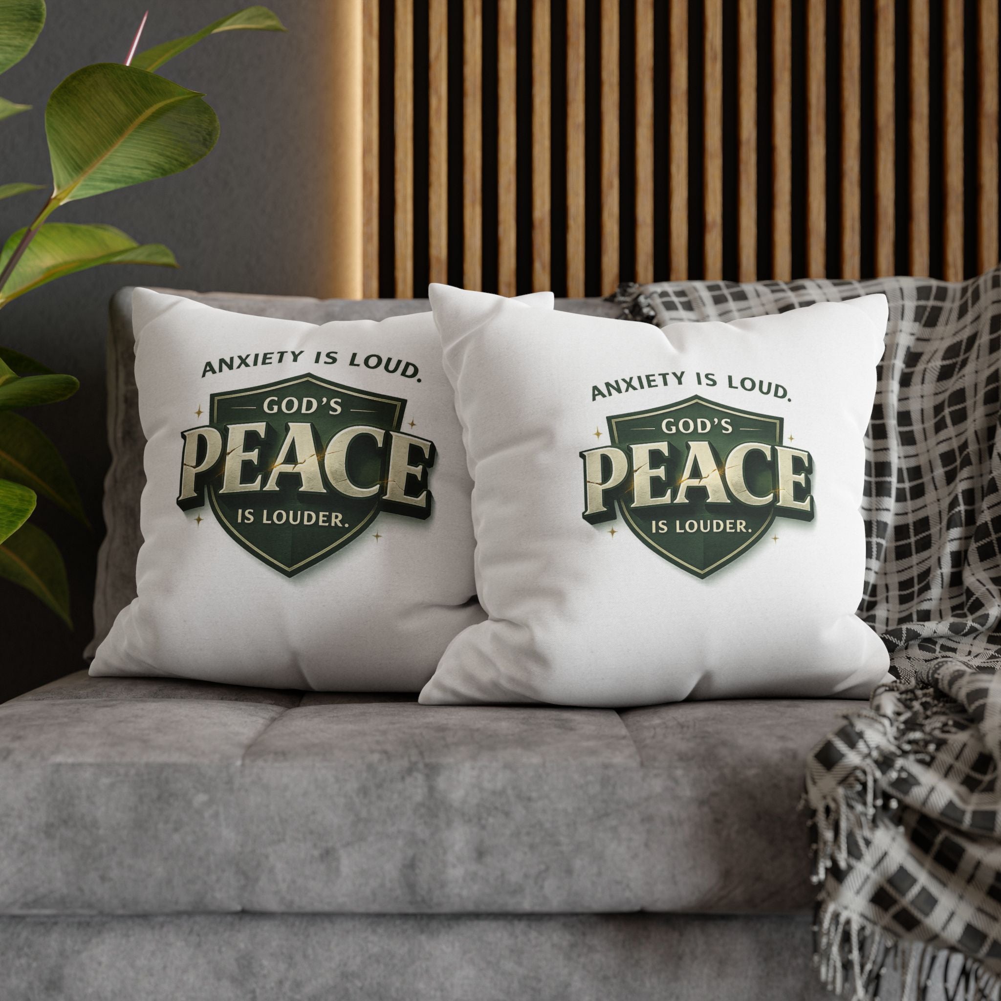 Christian Throw Pillow Cover – “Anxiety Is Loud, God’s Peace Is Louder” | Faith Home Decor
