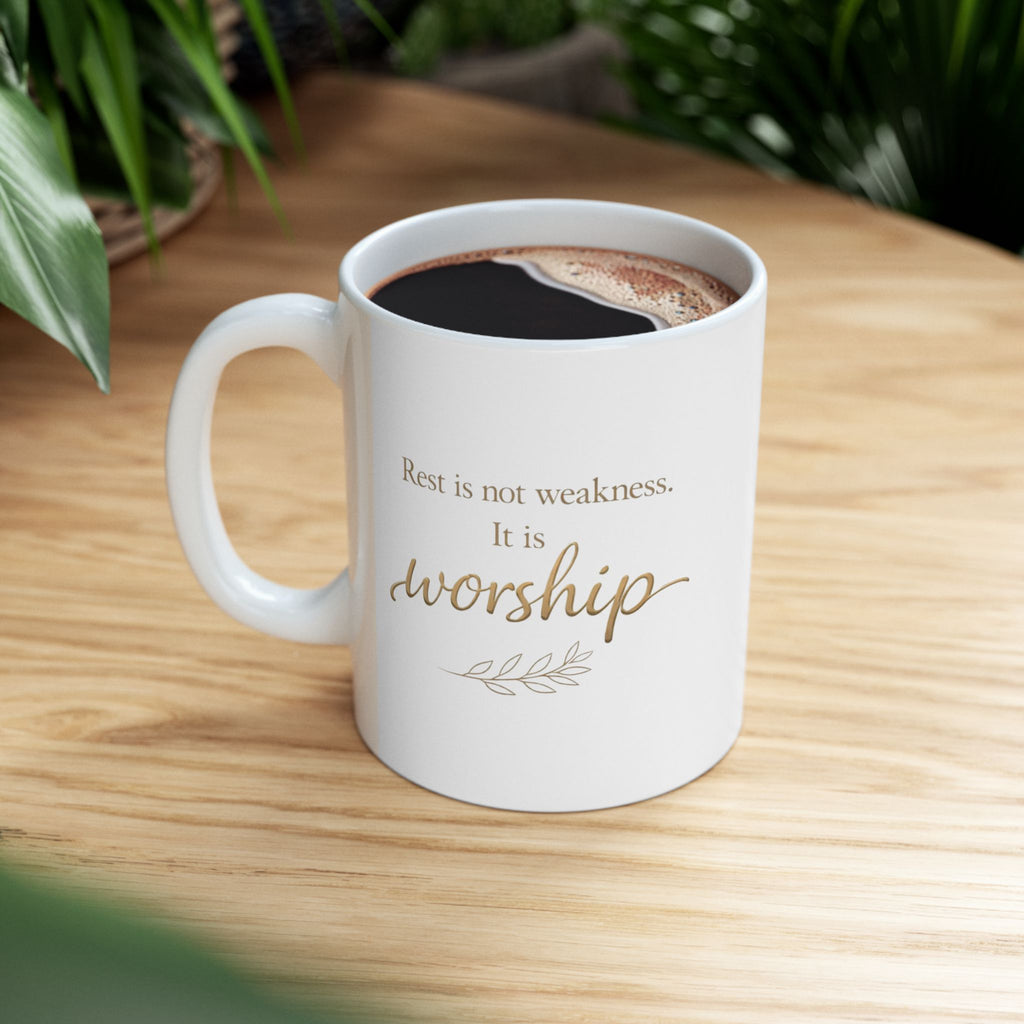 Christian Inspirational Mug - “Rest Is Not Weakness, It Is Worship” Coffee Cup